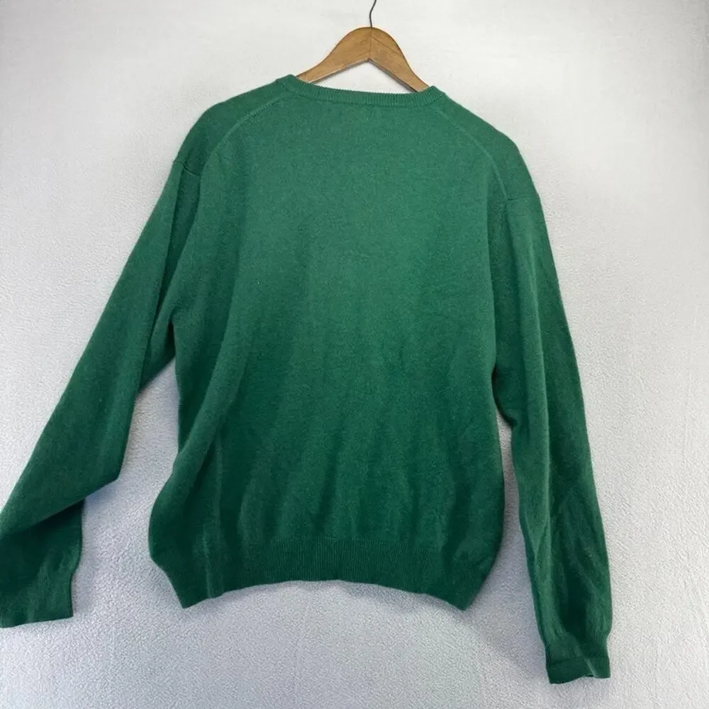 Club Room Cashmere Sweater Men's Large Green v neck Pullover Preppy Solid Fine